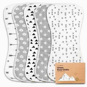 KeaBabies Organic cotton Burp Cloth 5 Pack New in Box Urban Modern Gray Designs